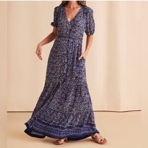Faherty Navy Floral Maxi Dress